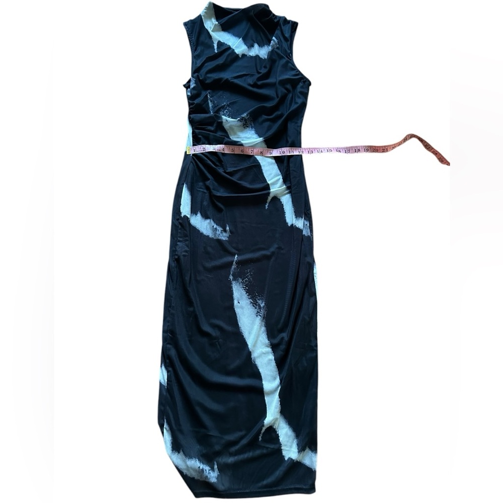 Black White SMALL Summer Tie-Dye Printed Mesh Sleeveless Dress - Picture 8 of 10